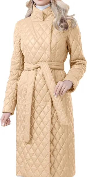 2023 Womens Down Jackets Long Quilted Lightweight Puffer Coat Windproof Warm Winter Jacket Trendy Casual Outerwear With Belt
