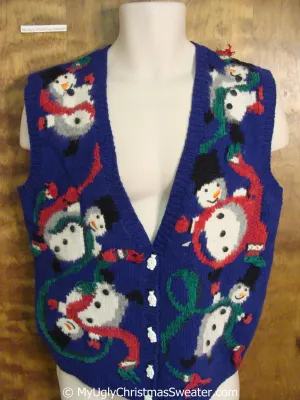 80s Funny Christmas Sweater Vest with Snowmen