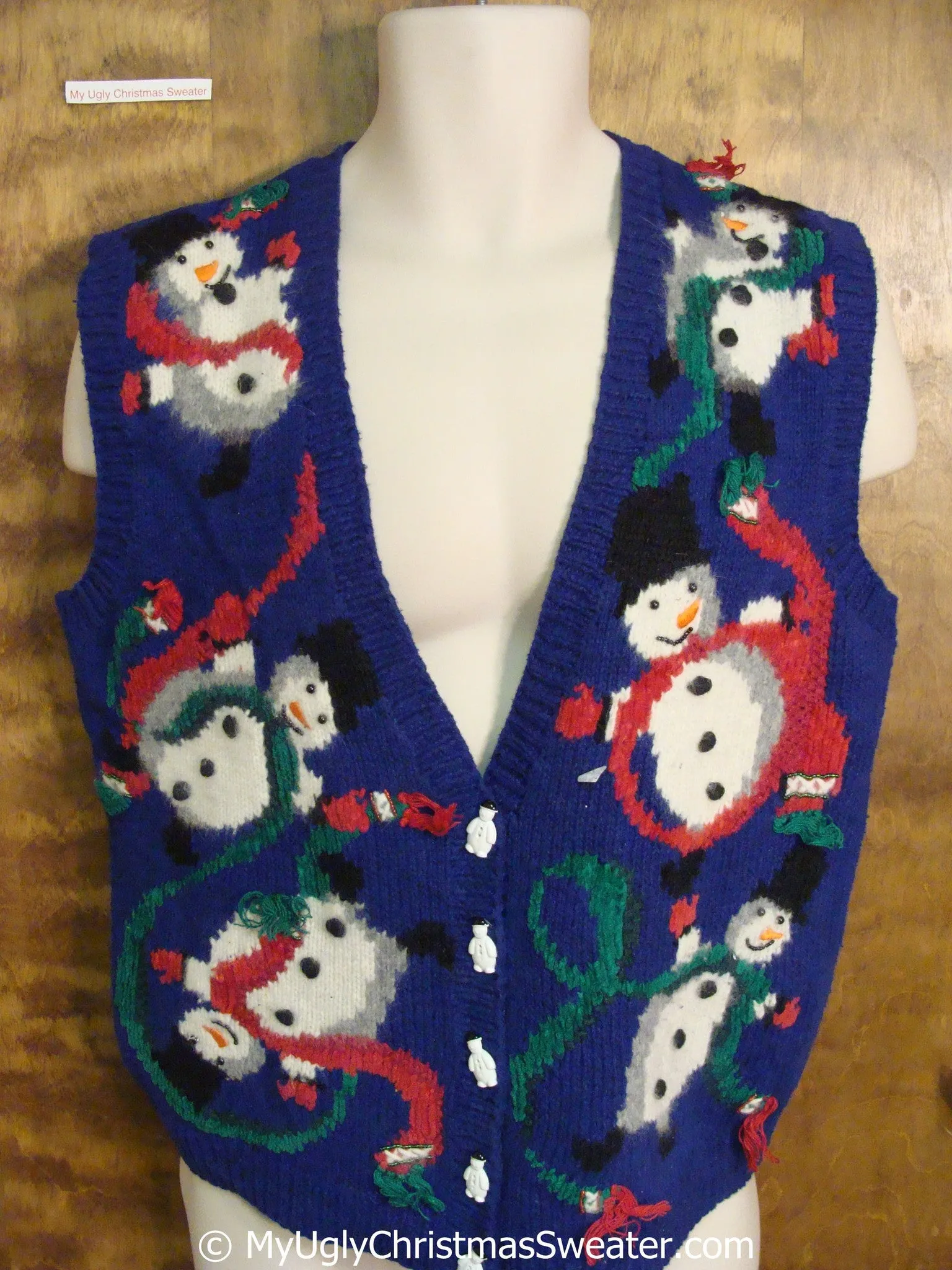 80s Funny Christmas Sweater Vest with Snowmen