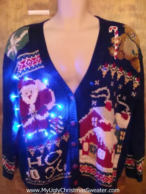 80s Retro HoHoHo Ugly Christmas Sweater with Lights