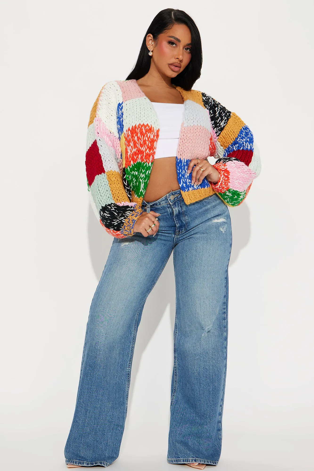 All The Vibes Chunky Knit Cardigan - Multi Color
