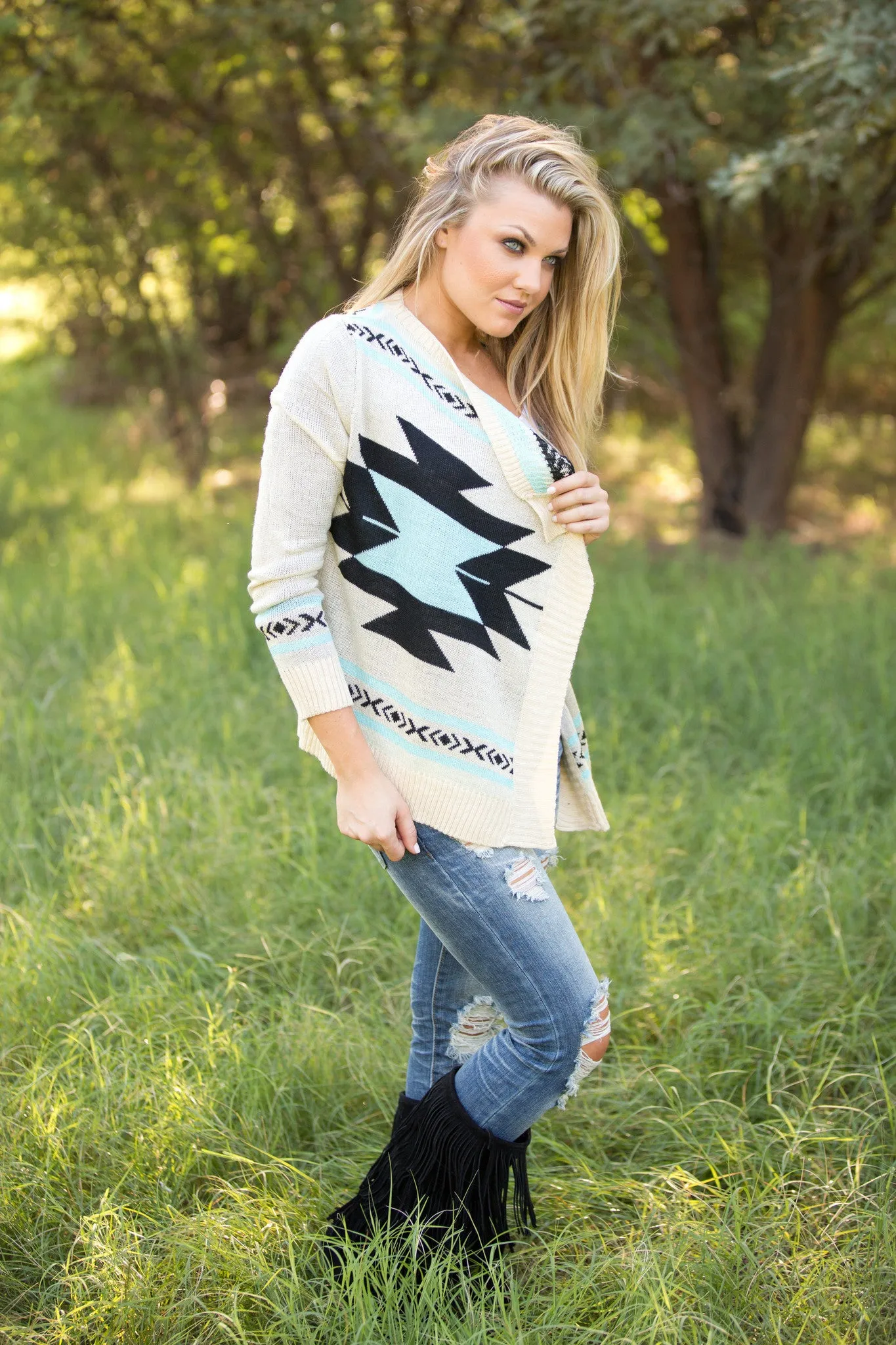 All You Need Is Love Cardigan - Aqua