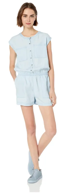 Amazon Brand - Daily Ritual Women's Tencel Short-Sleeve Utility Romper, Bleach Wash, 8
