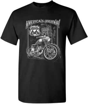 America's Highway T-Shirt Route 66 MC Motorcycle Chopper Bobber Mens Tee Shirt