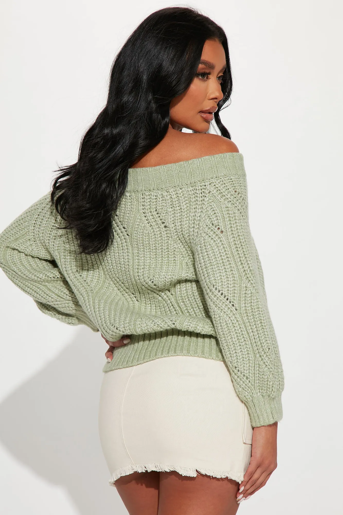 Aurora Off The Shoulder Sweater - Sage
