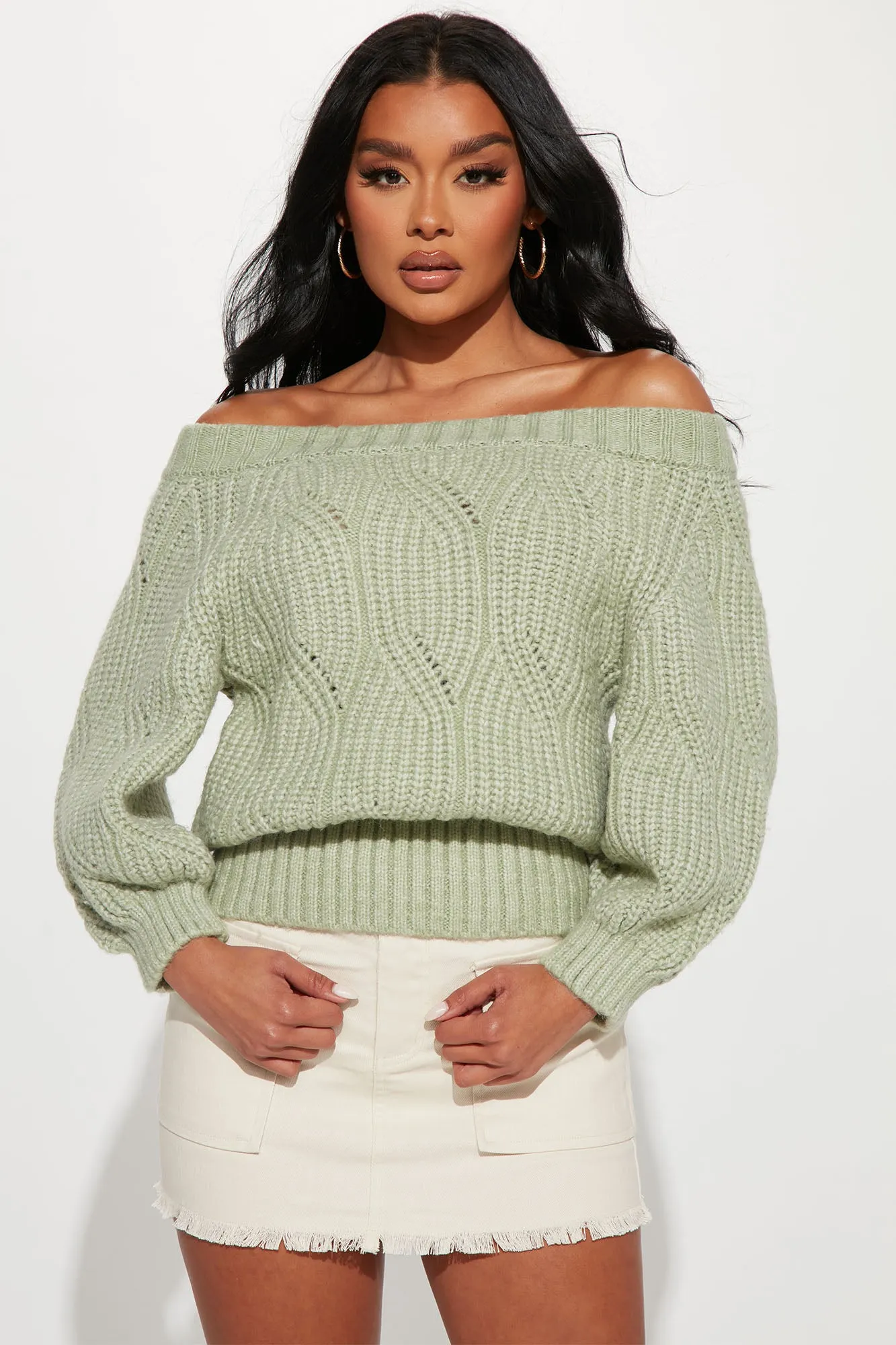 Aurora Off The Shoulder Sweater - Sage