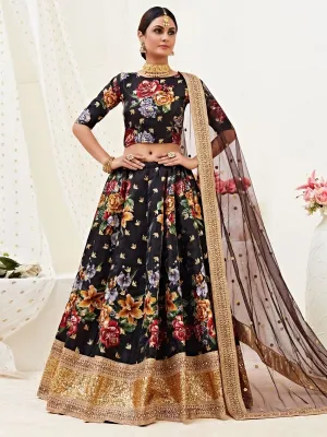 Black Banglori Silk Digital Printed Lehenga Choli