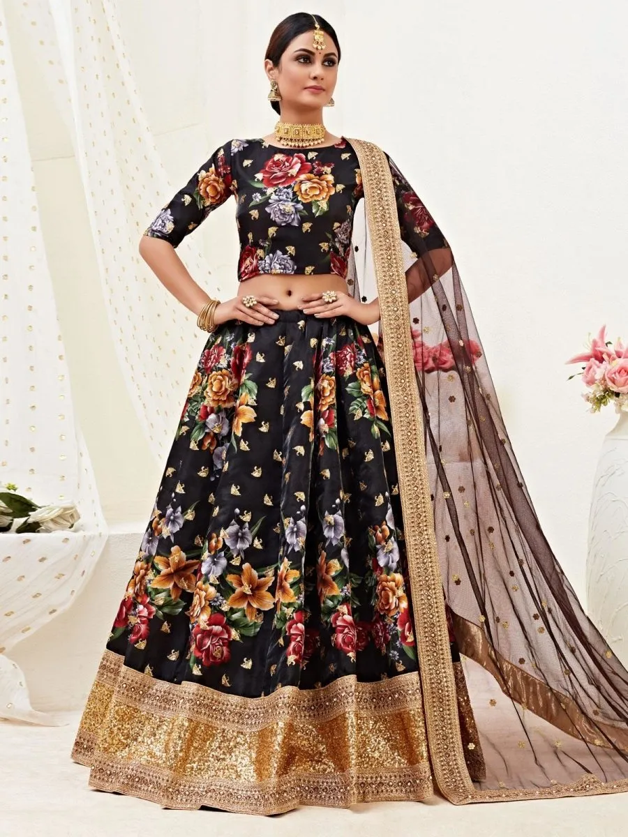 Black Banglori Silk Digital Printed Lehenga Choli