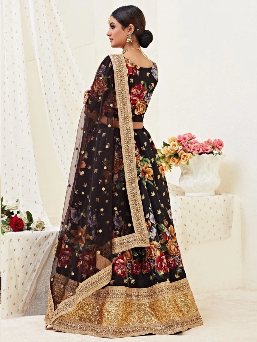 Black Banglori Silk Digital Printed Lehenga Choli