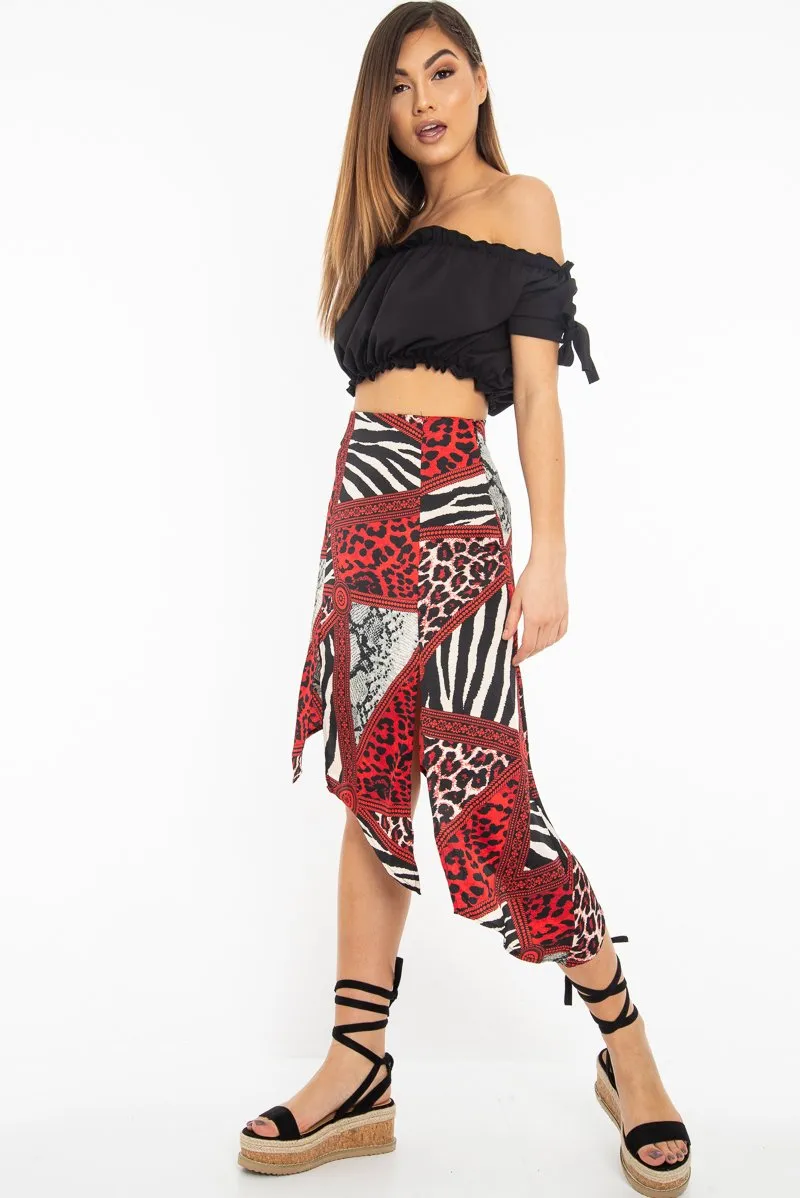 Black Ruched Bardot Gypsy Crop Top - Janette