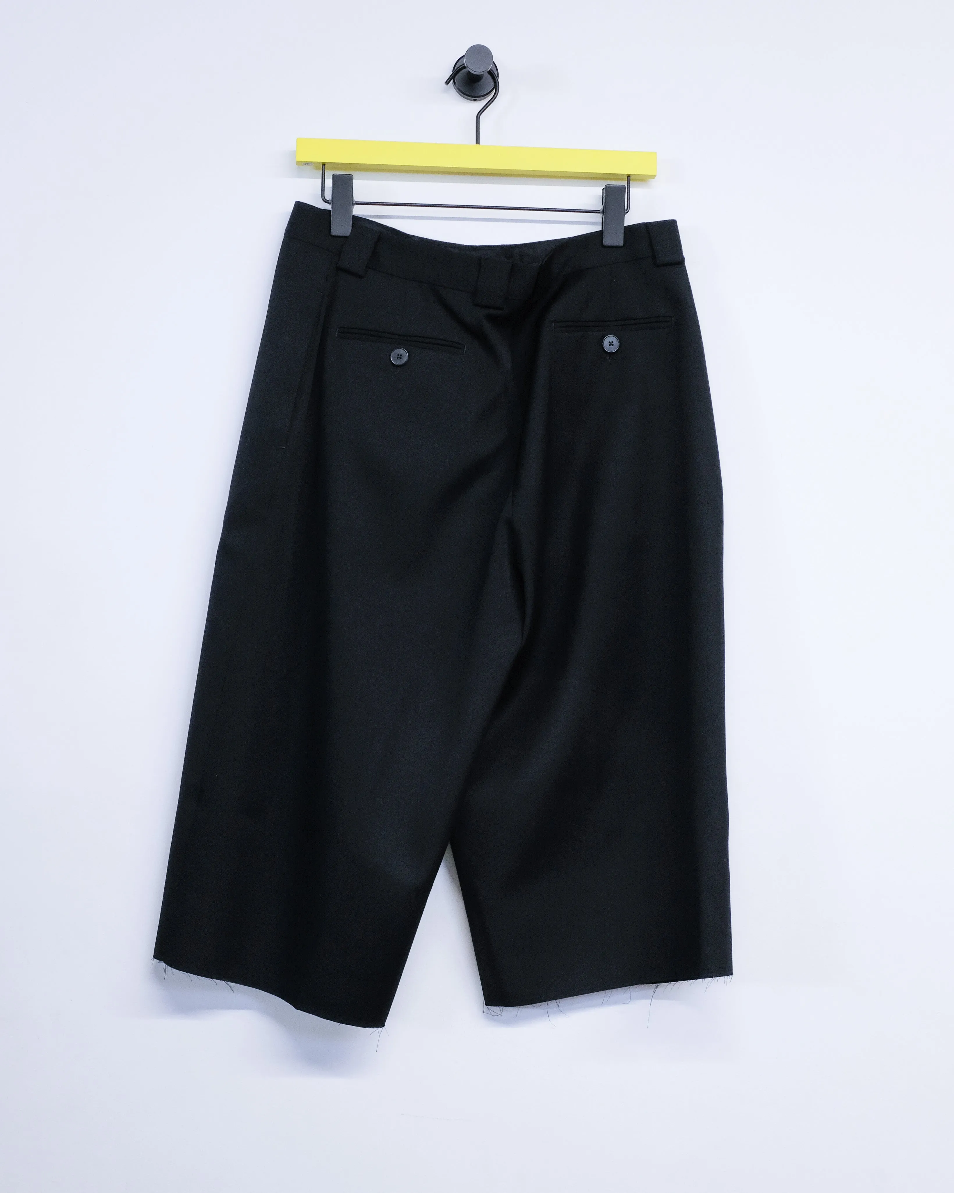 Black Virgin Wool Cut Off Suiting Shorts