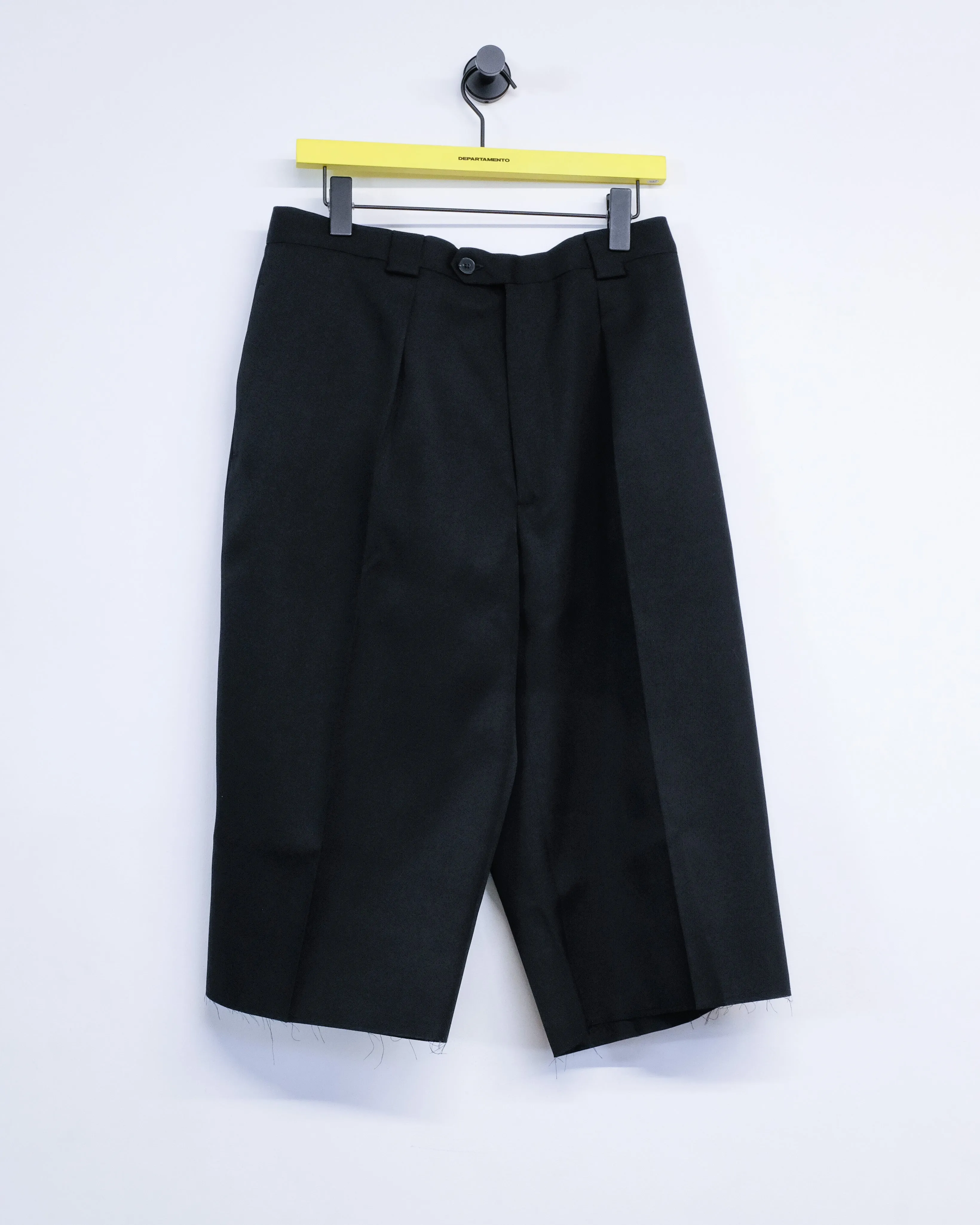 Black Virgin Wool Cut Off Suiting Shorts