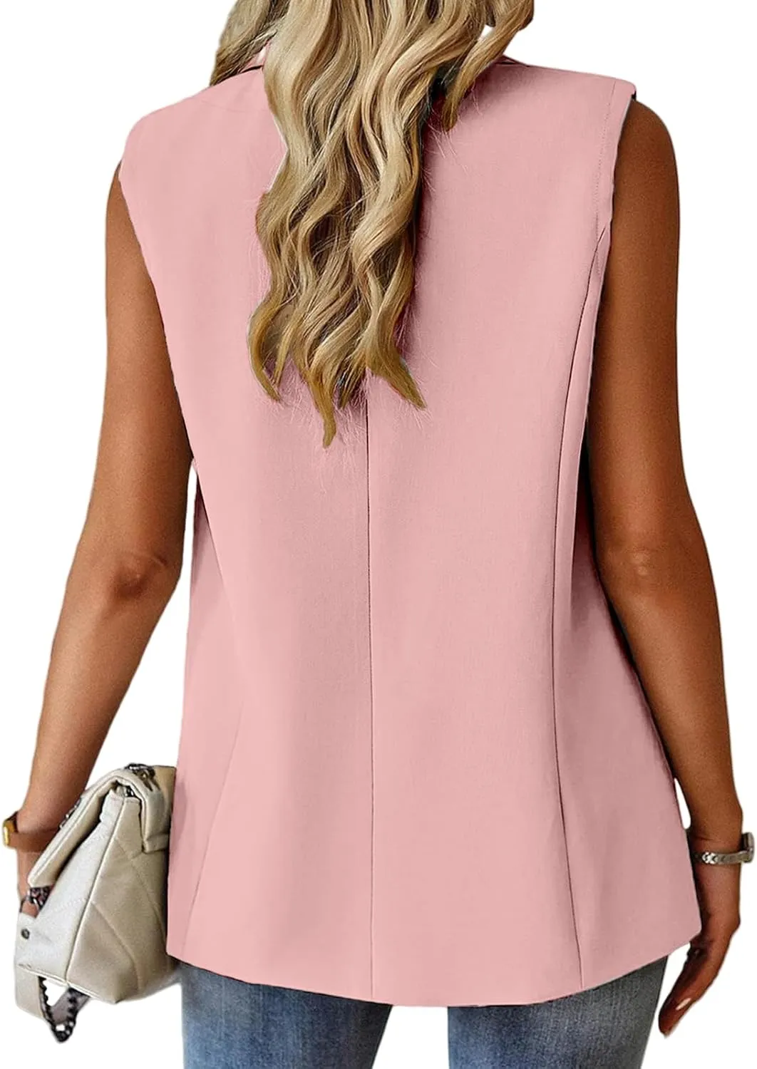 Blazer Vest for Women Sleeveless Vest Tops Open Front Casual Blazer Single Button Work Office Suit Jacket Waistcoat