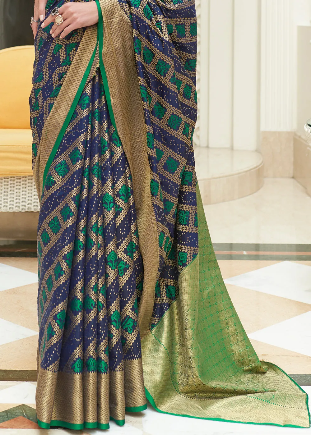 Blue & Green Zari Woven Patola Silk Saree