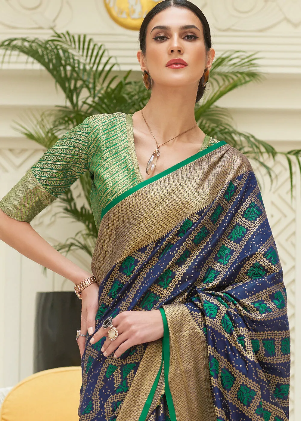 Blue & Green Zari Woven Patola Silk Saree
