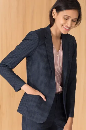 Blue Houndstooth Plaid Blazer with Trousers