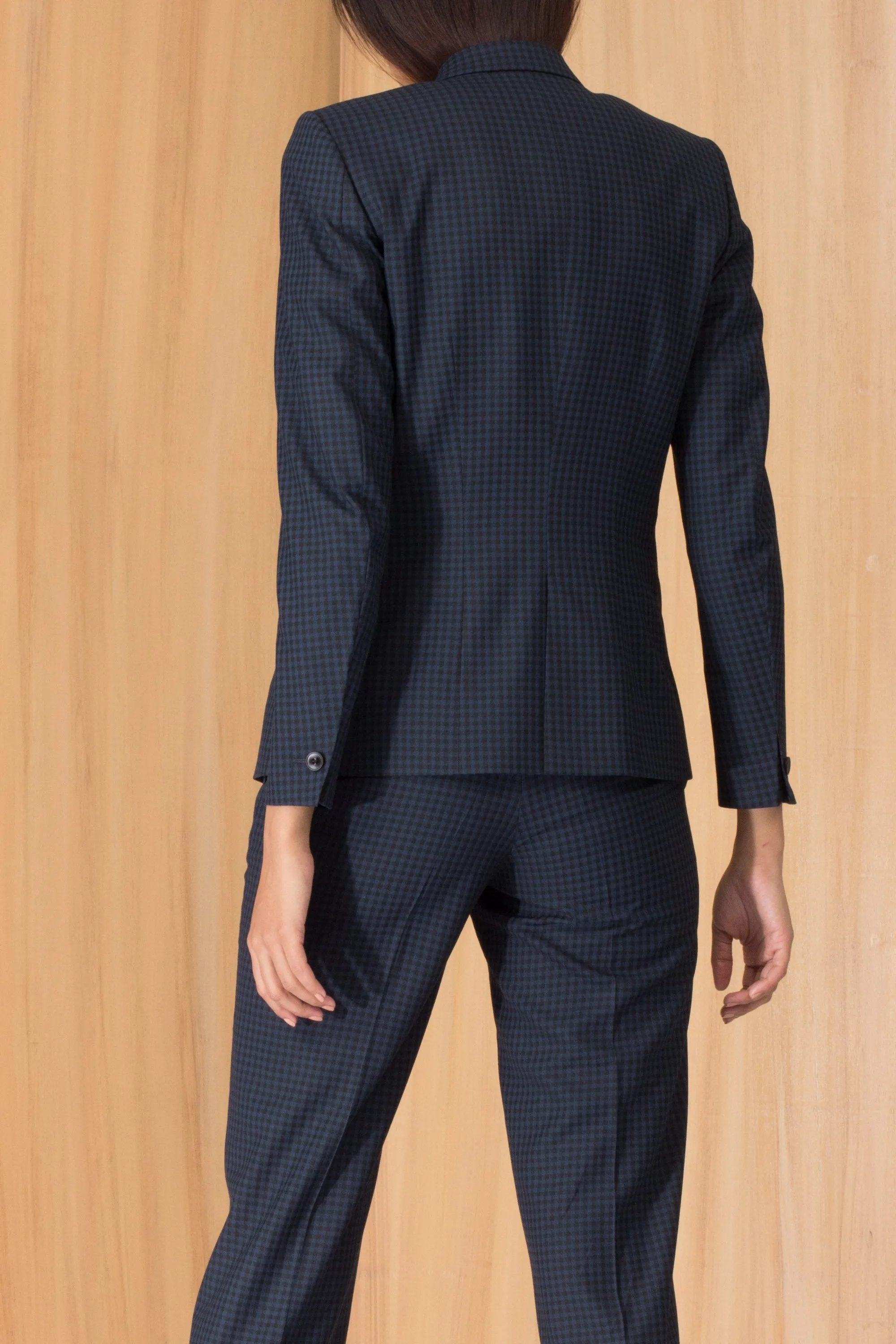 Blue Houndstooth Plaid Blazer with Trousers