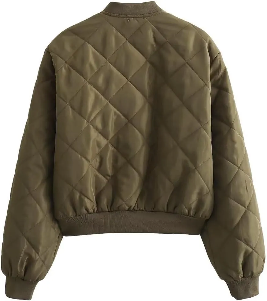 Bomber Jacket Women Dolman Quilted Jackets Lightweight Fall Clothes Casual Coat Button Down Outwear Windbreaker Pocket