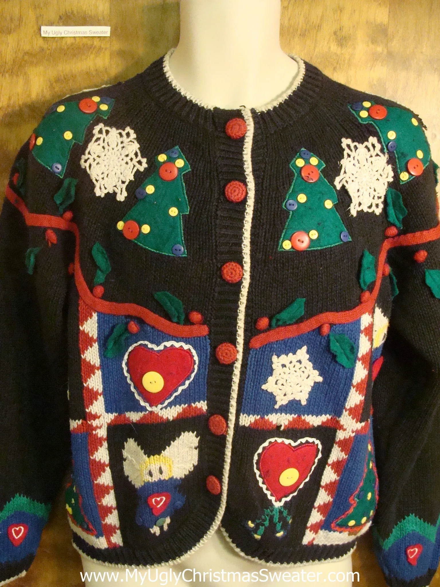 Button Decorations Ugly Christmas Sweater