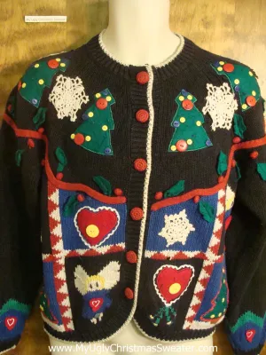 Button Decorations Ugly Christmas Sweater