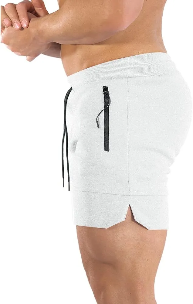 BUXKR Mens Workout Shorts 5 Inch Quick Dry Gym Shorts for Men Athletic Running Shorts with Zipper Pockets