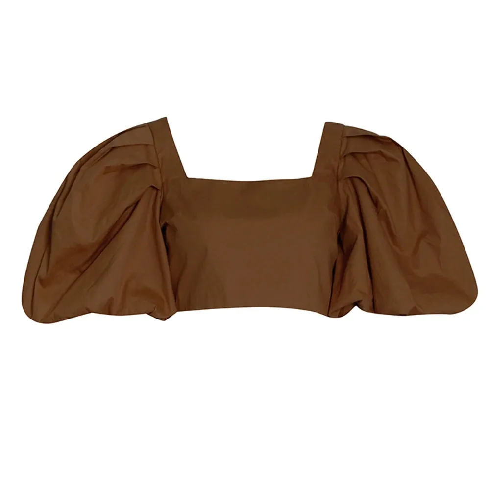 Casual Loose Shirt For Women Square Collar Puff Sleeve Solid Minimalist Blouses Female Summer Clothing Style