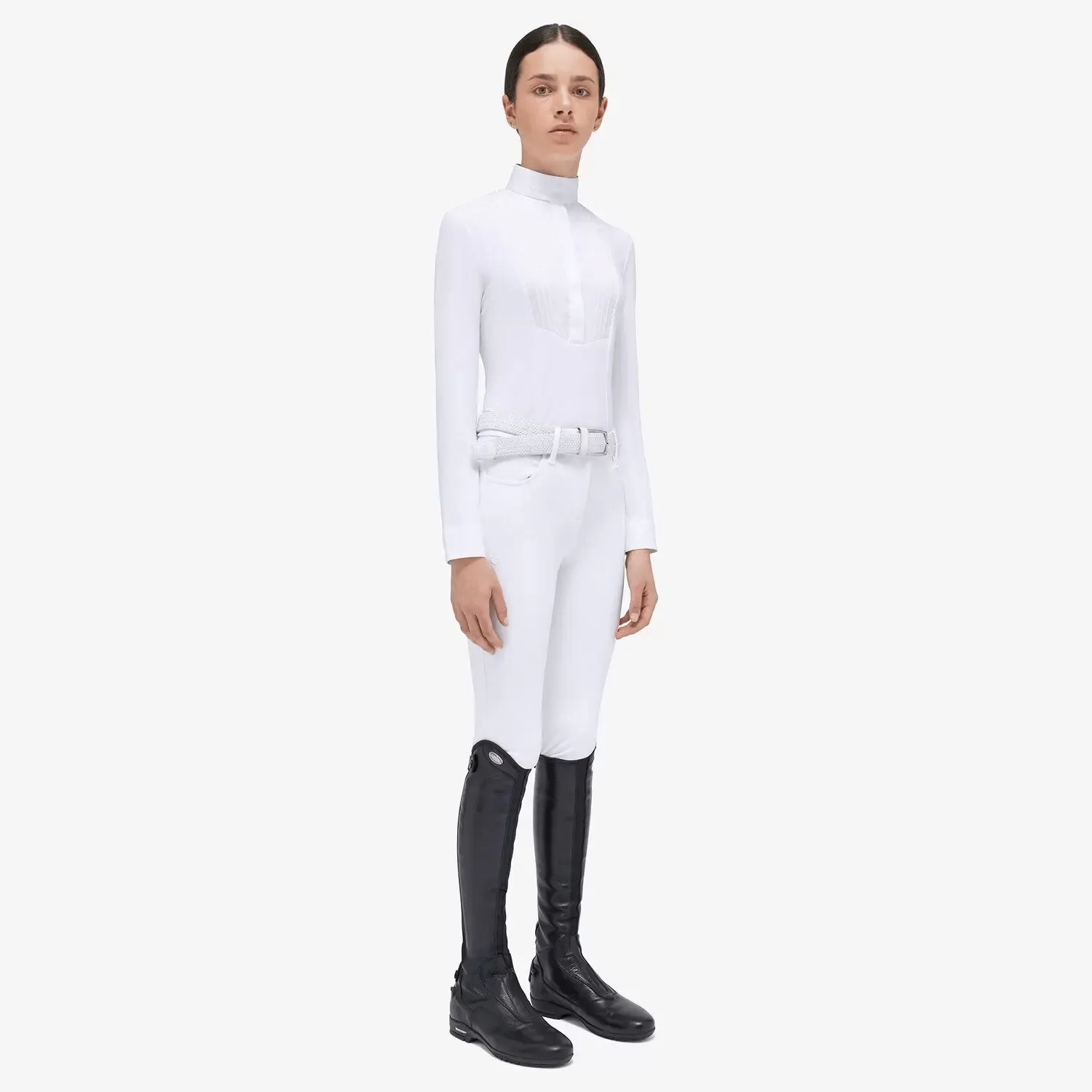 Cavalleria Toscana Junior American Bib Long Sleeve Show Shirt - White