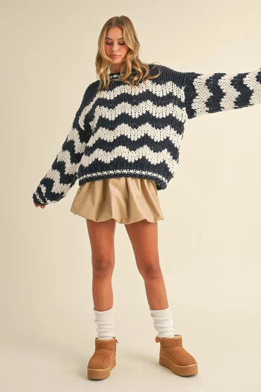 Chevron Pattern Oversized Chunky Knit Sweater