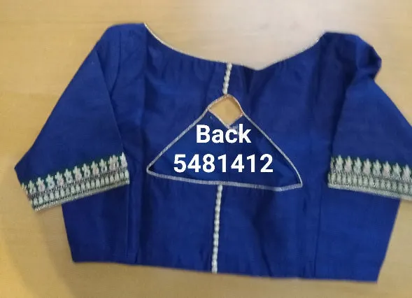 Choli 5481412 Deep Blue Raw Silk Gold Large Size Saree Blouse