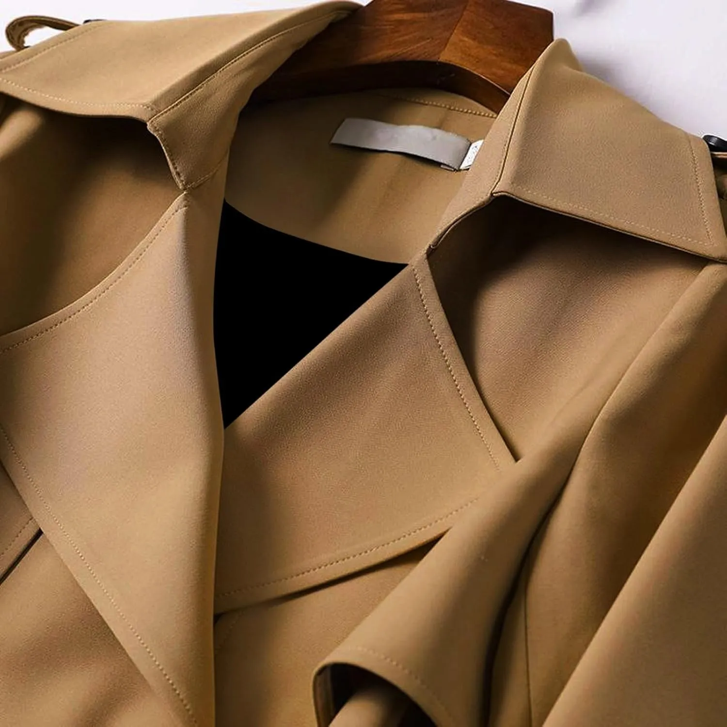 Classic Lapel Overcoat with Belt Midi Length Overcoat Overcoat Outerwear with Belt Pea Coats for Women Light Weight