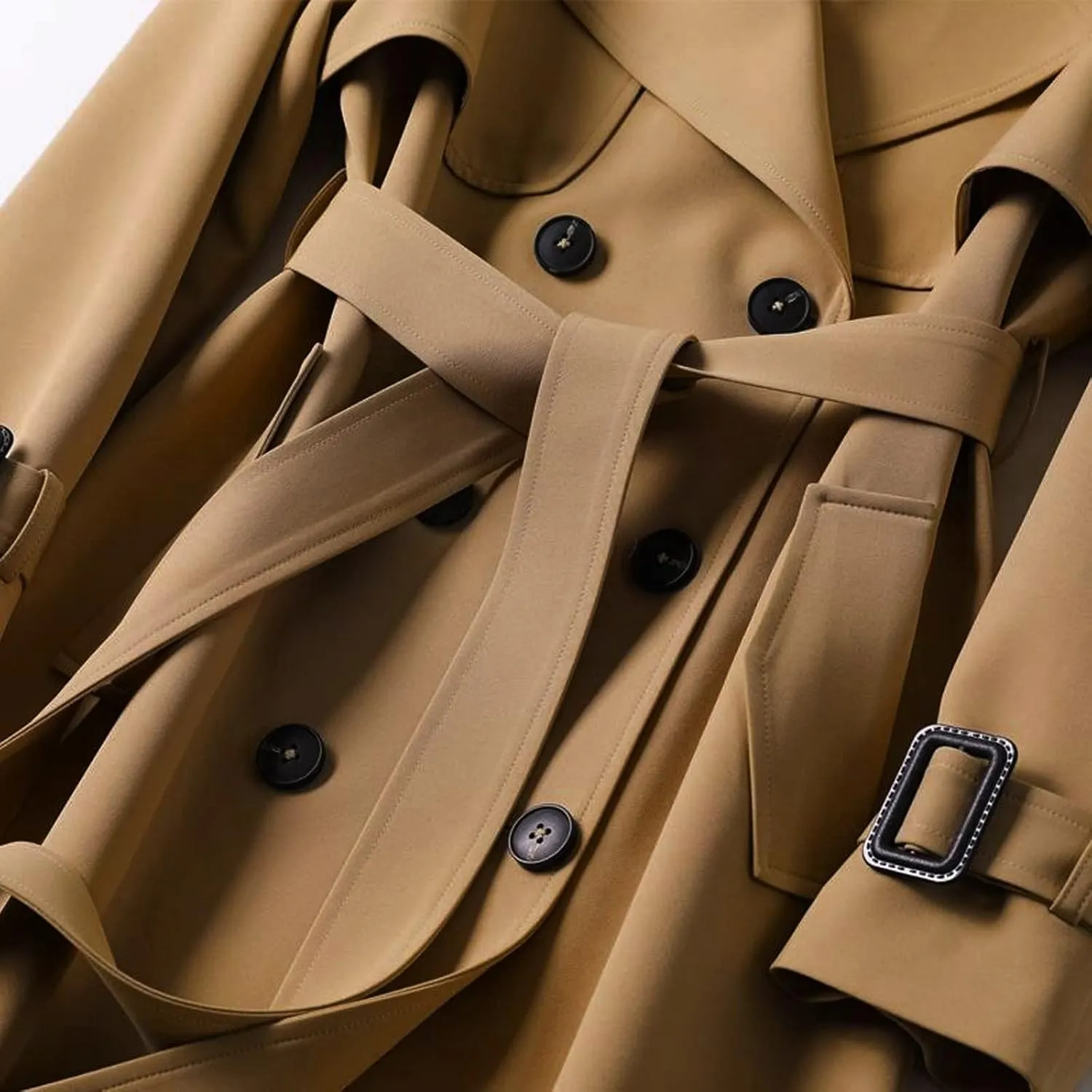 Classic Lapel Overcoat with Belt Midi Length Overcoat Overcoat Outerwear with Belt Pea Coats for Women Light Weight