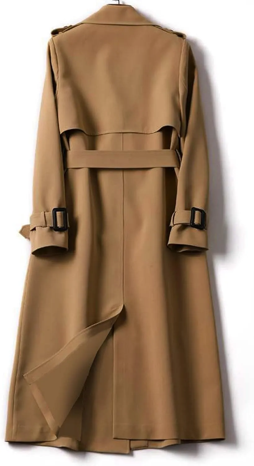 Classic Lapel Overcoat with Belt Midi Length Overcoat Overcoat Outerwear with Belt Pea Coats for Women Light Weight