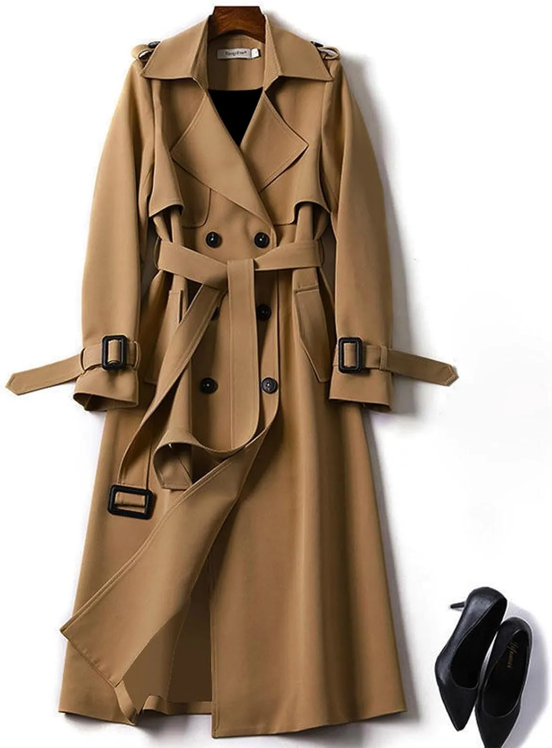 Classic Lapel Overcoat with Belt Midi Length Overcoat Overcoat Outerwear with Belt Pea Coats for Women Light Weight