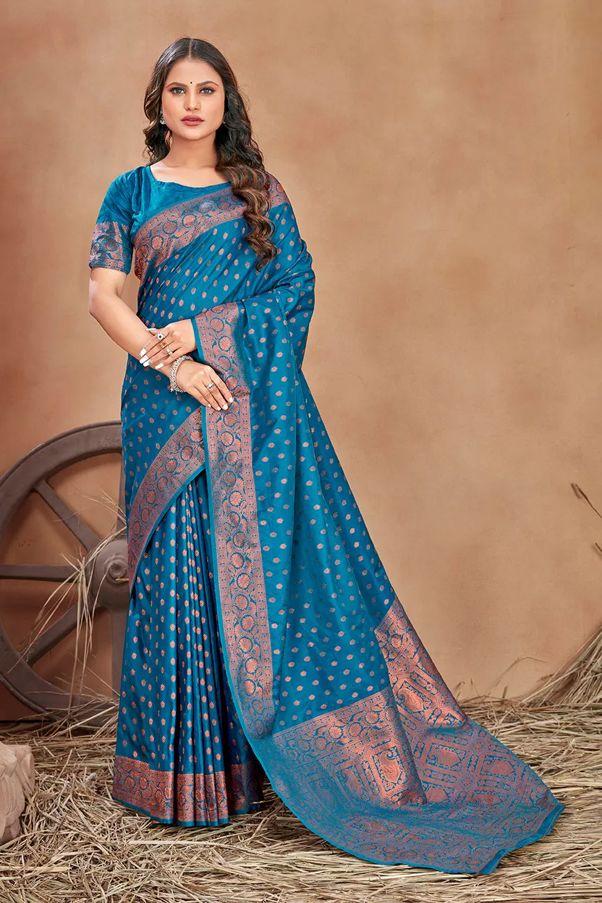 Cobalt blue Color Banarasi Silk Zari Work Saree