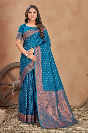Cobalt blue Color Banarasi Silk Zari Work Saree