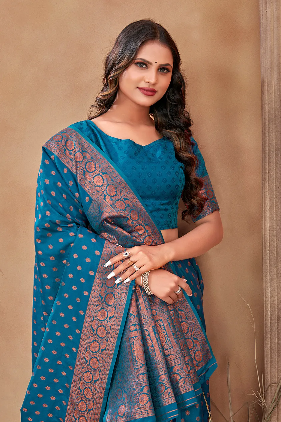 Cobalt blue Color Banarasi Silk Zari Work Saree