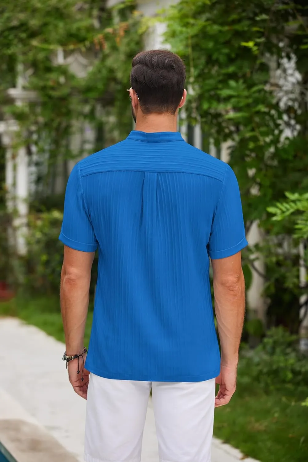 COOFANDY Men Casual Henley Tee Shirt Short Sleeve Band Collar Summer Beach Textured T-Shirt