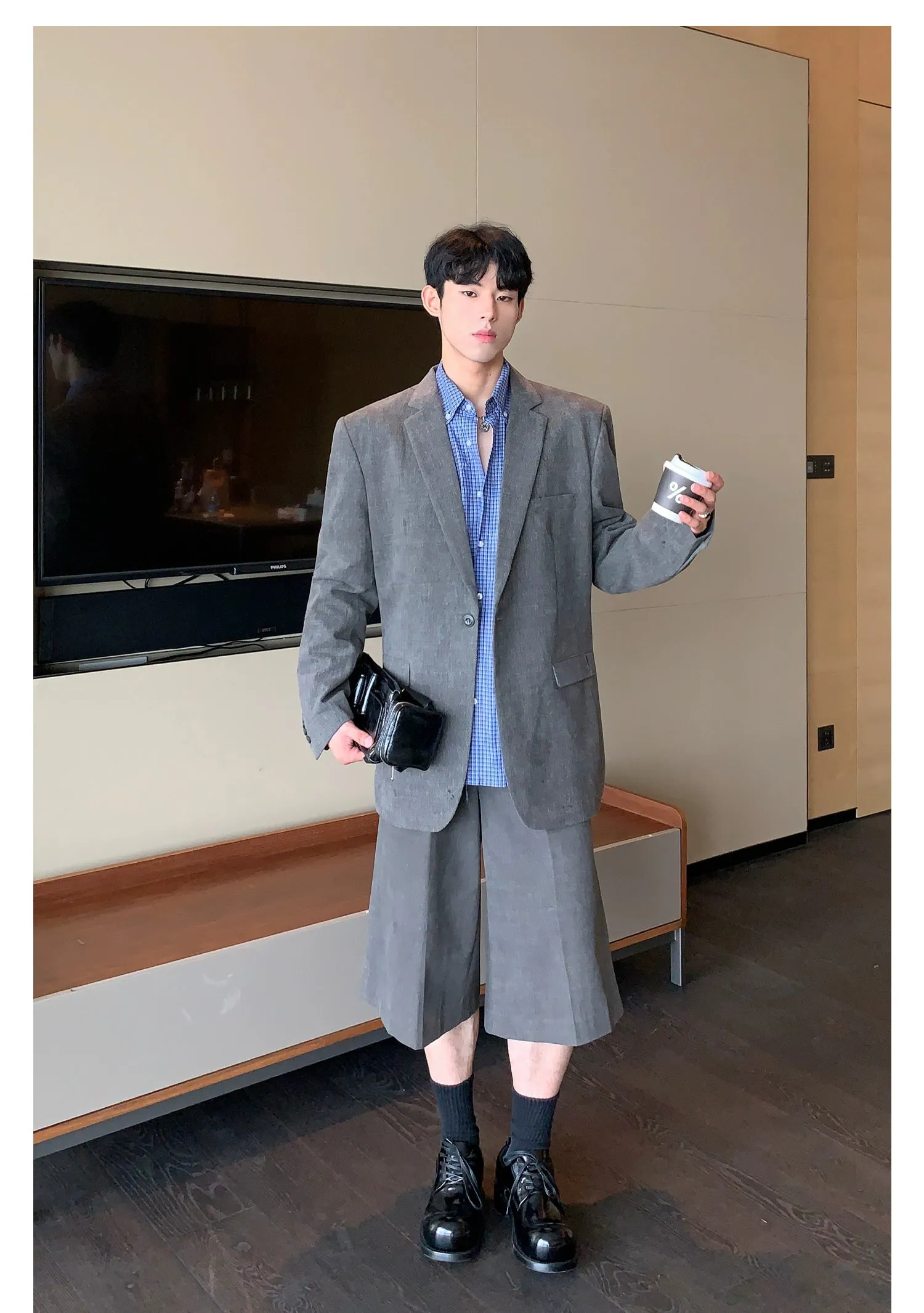 Cui Washed & Structured Blazer & Suit Shorts Set