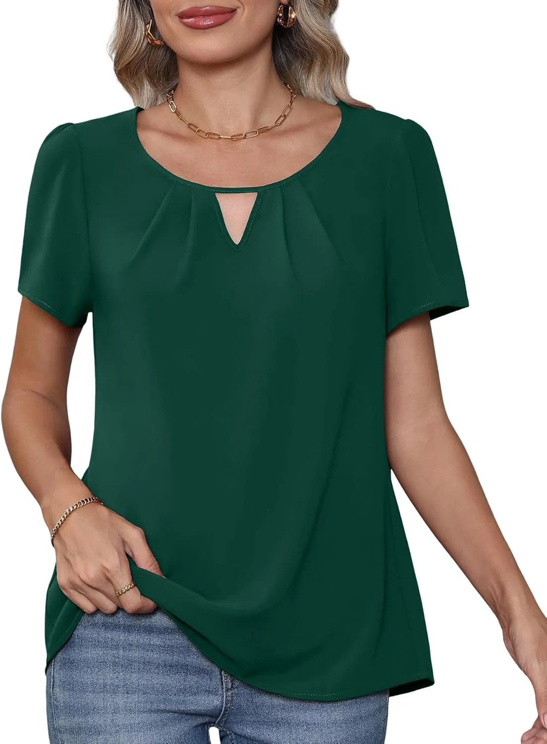CZYINXIAN Women's Summer Casual Short Sleeve Blouse Dressy Round Neck Business Chiffon Top Shirt