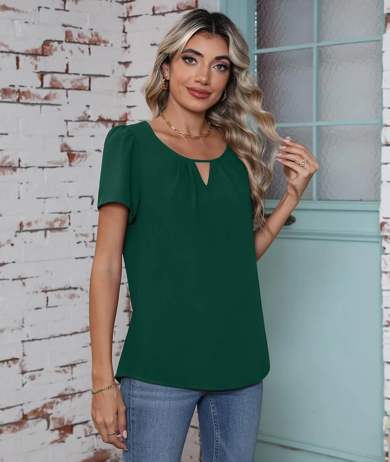 CZYINXIAN Women's Summer Casual Short Sleeve Blouse Dressy Round Neck Business Chiffon Top Shirt