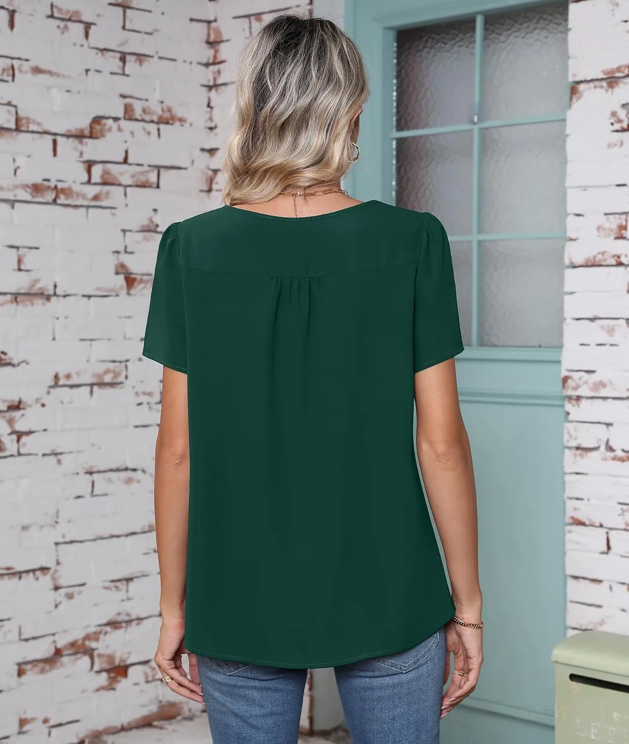 CZYINXIAN Women's Summer Casual Short Sleeve Blouse Dressy Round Neck Business Chiffon Top Shirt