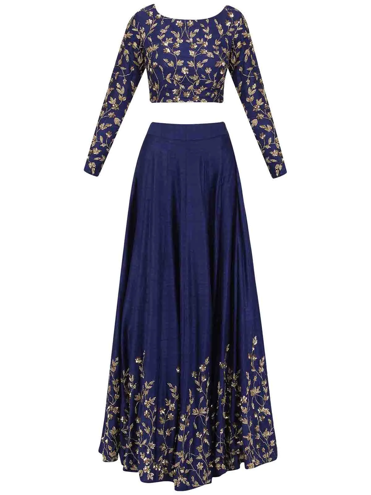 Dark Blue Art Silk Embroidered Semi Stitched Lehenga With Unstitched Blouse