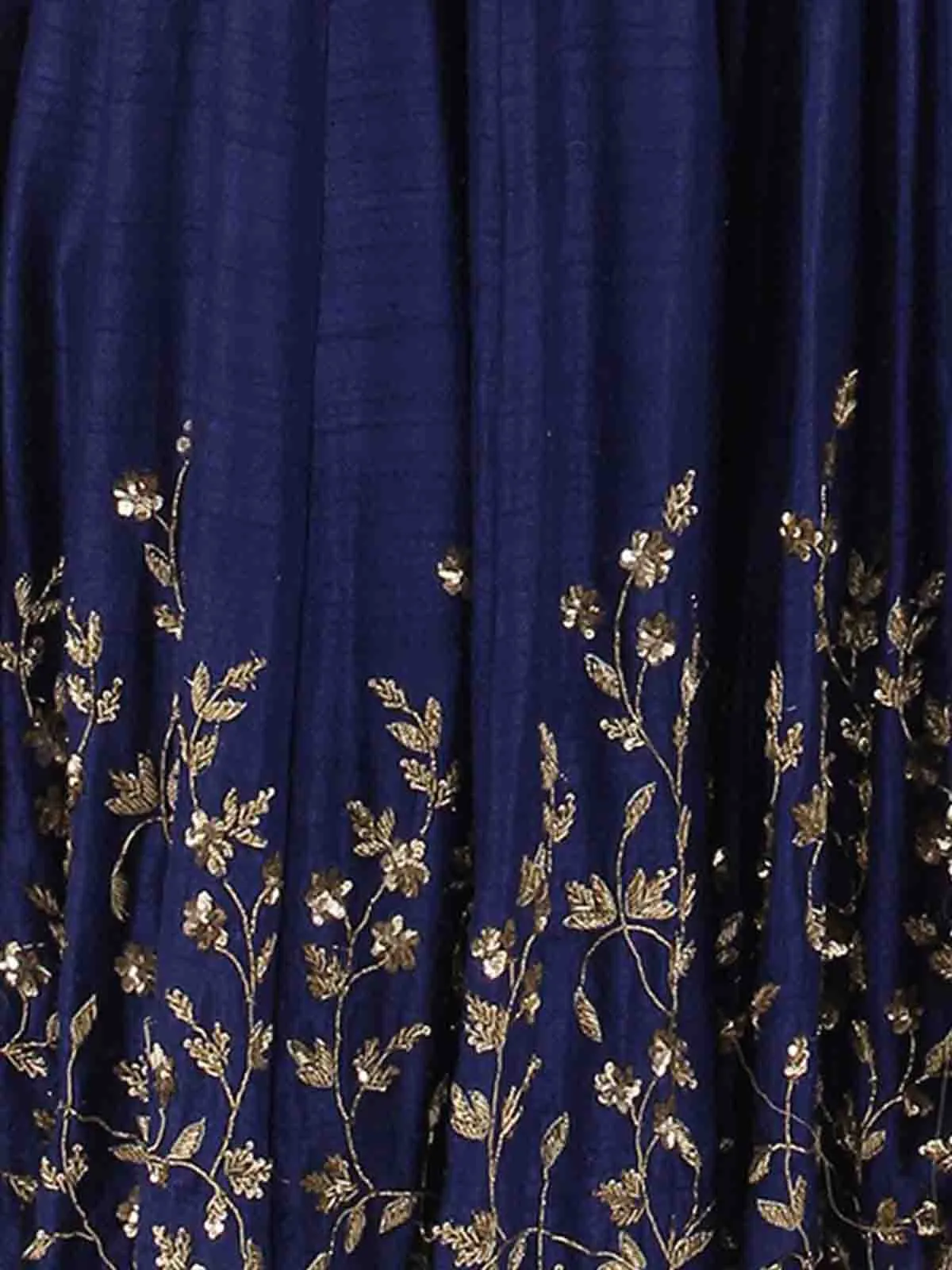 Dark Blue Art Silk Embroidered Semi Stitched Lehenga With Unstitched Blouse