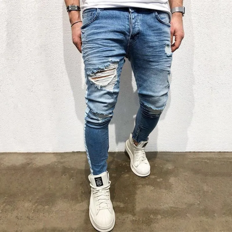 Destroyed Knee Ripped Side Stripe/Zipper Skinny Jeans