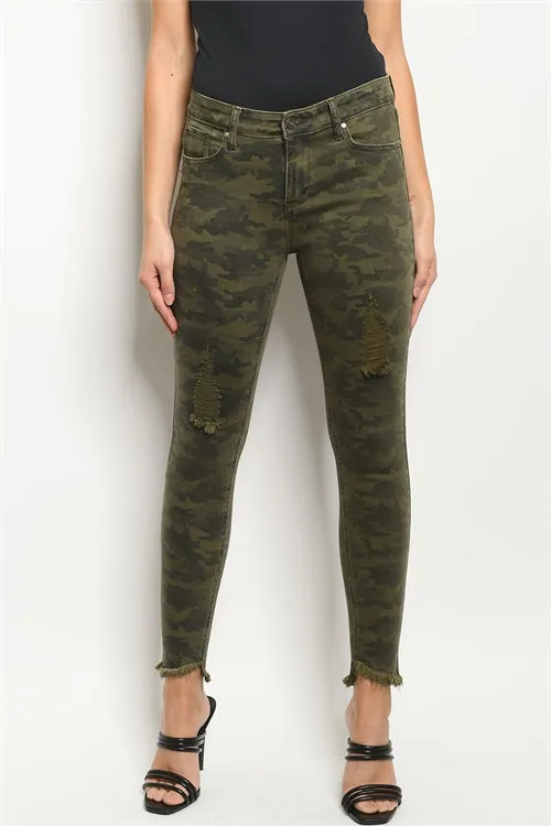 Distressed Denim Camouflage Jeans