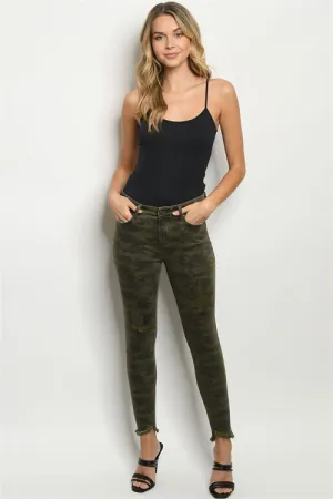 Distressed Denim Camouflage Jeans