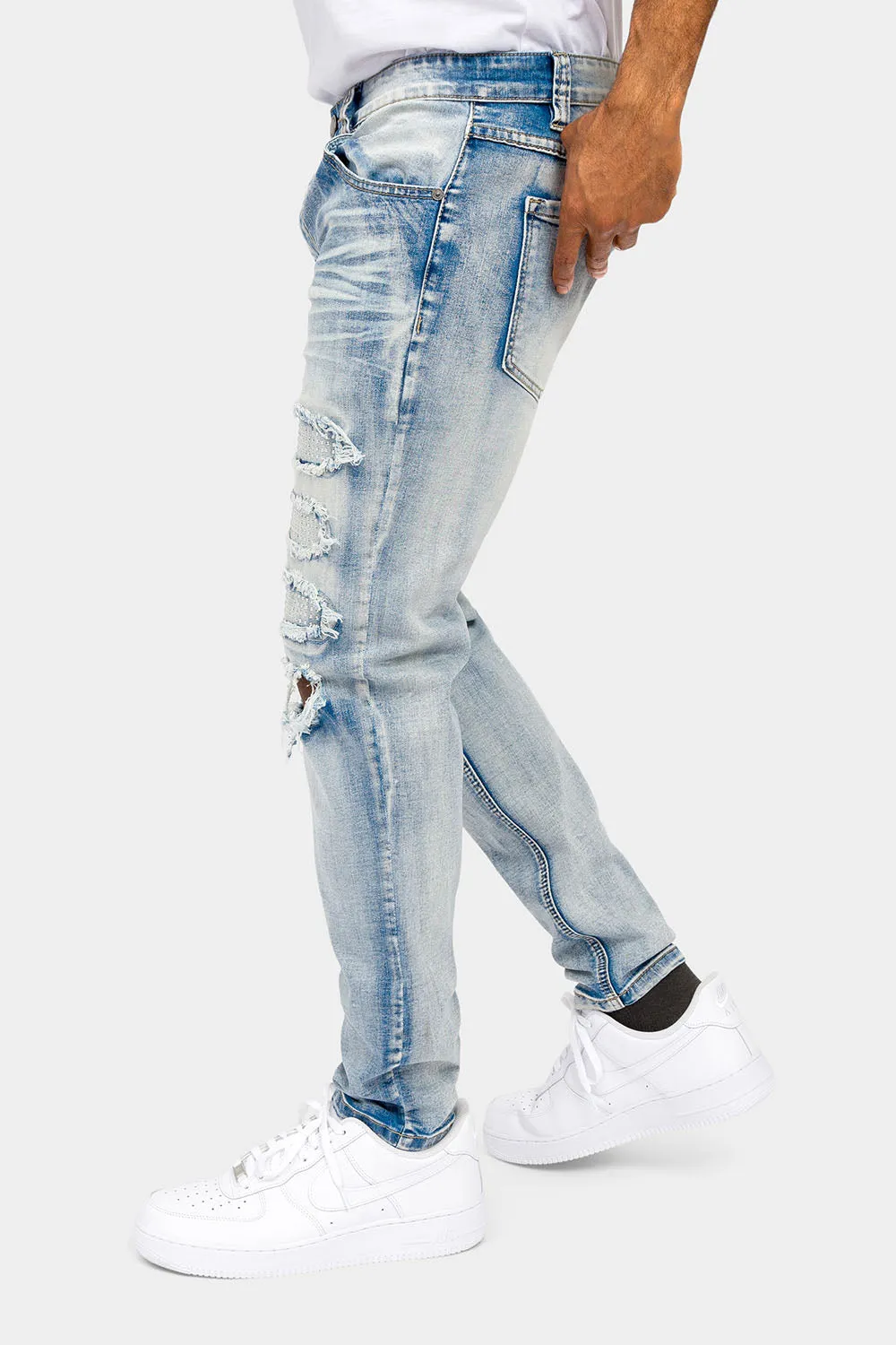 Distressed Diamond Denim Jeans