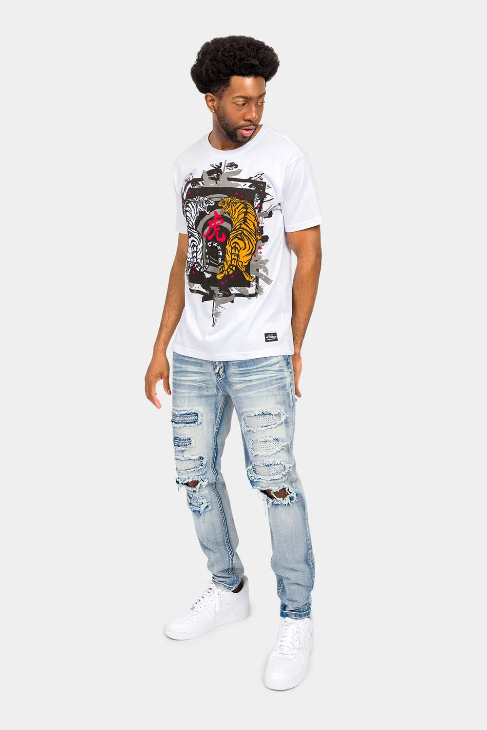 Distressed Diamond Denim Jeans