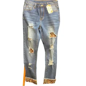 Distressed Jeans With Leopard Patches SH78275-5