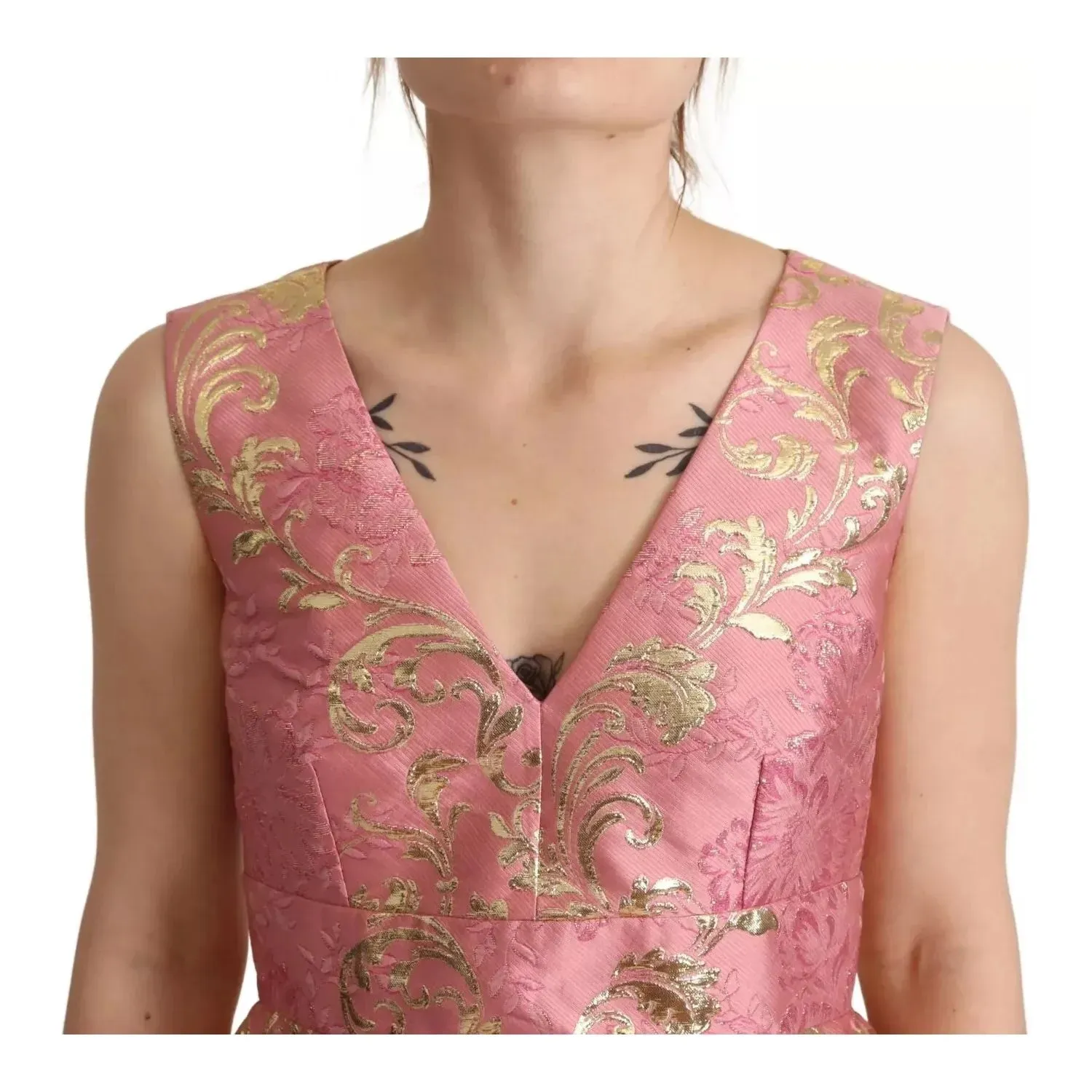 Dolce & Gabbana Sundress Pink Floral Jacquard Sleeveless Mini Dress